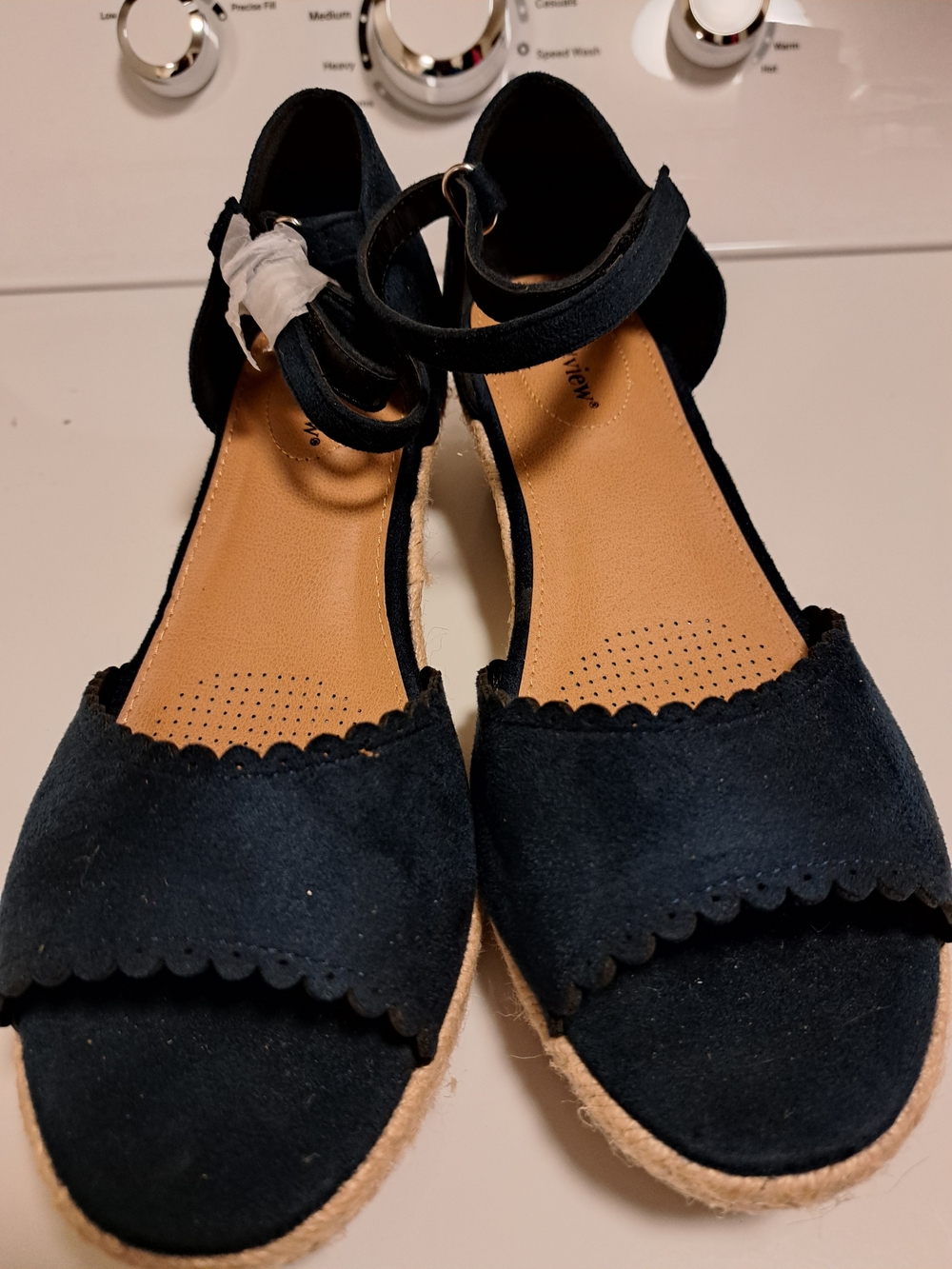 comfortview Navy Scalloped Espadrille Ankle-Strap Sandals